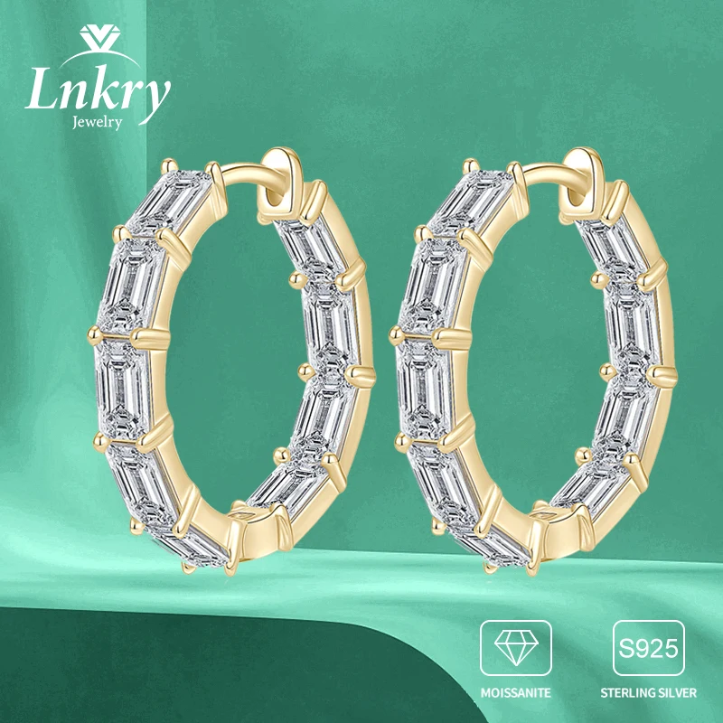 

Lnkry Изысканные серьги с муассанитом изумрудной огранки Oorbellen Zilver, серьги-кольца из стерлингового серебра 925 пробы для влюбленных, свадебные украшения