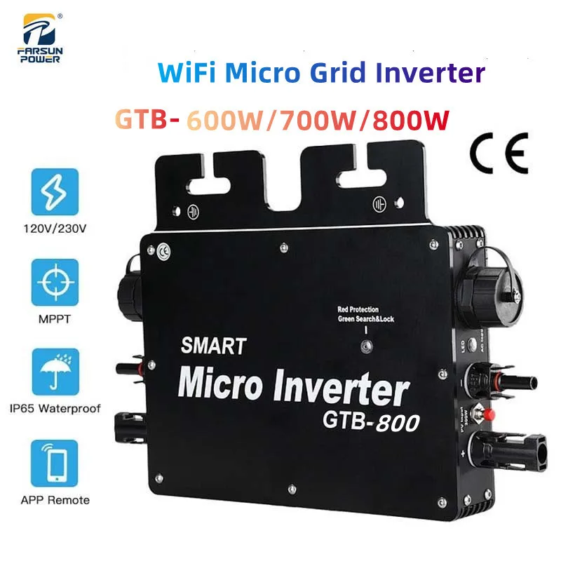 MPPT Grid Tie Solar Micro Inverter 600W 700W 800W 20-50V To 120V/230V 50/60Hz Photovoltaic Inverter With WiFi Network Connection