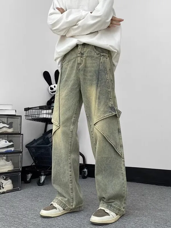

Мужские винтажные джинсы большого размера, прямой крой, свободные, повседневные брюки, осенняя мода, дизайн в стиле High Street, хит сезона