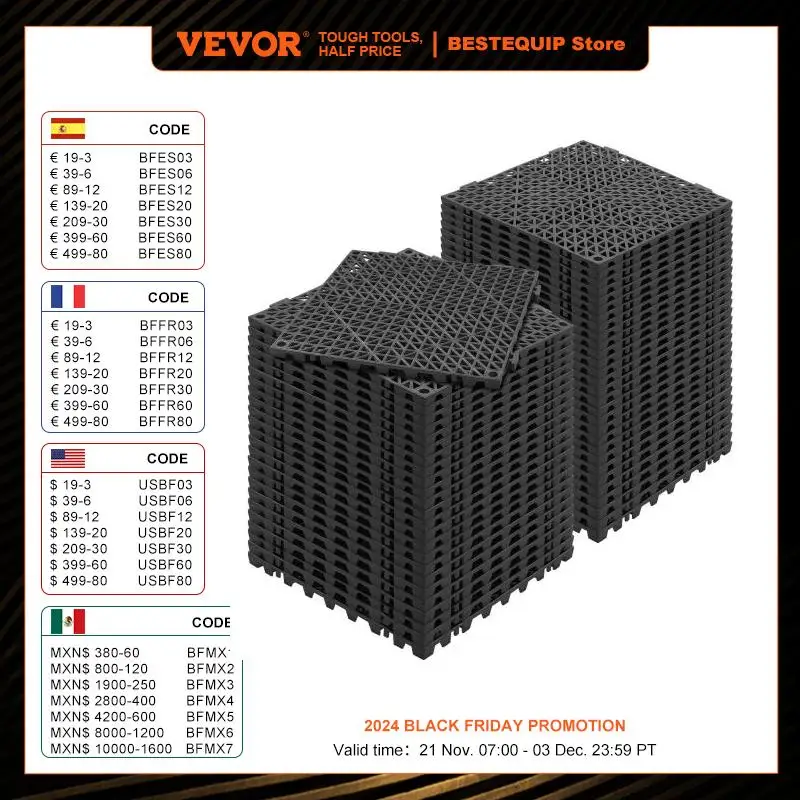 

VEVOR Interlocking Tile 12/50/55PCS 12" x 12" Splicing Soft PVC Drainage Floor Tiles Non-Slip Drainage Holes for Bathroom Pool