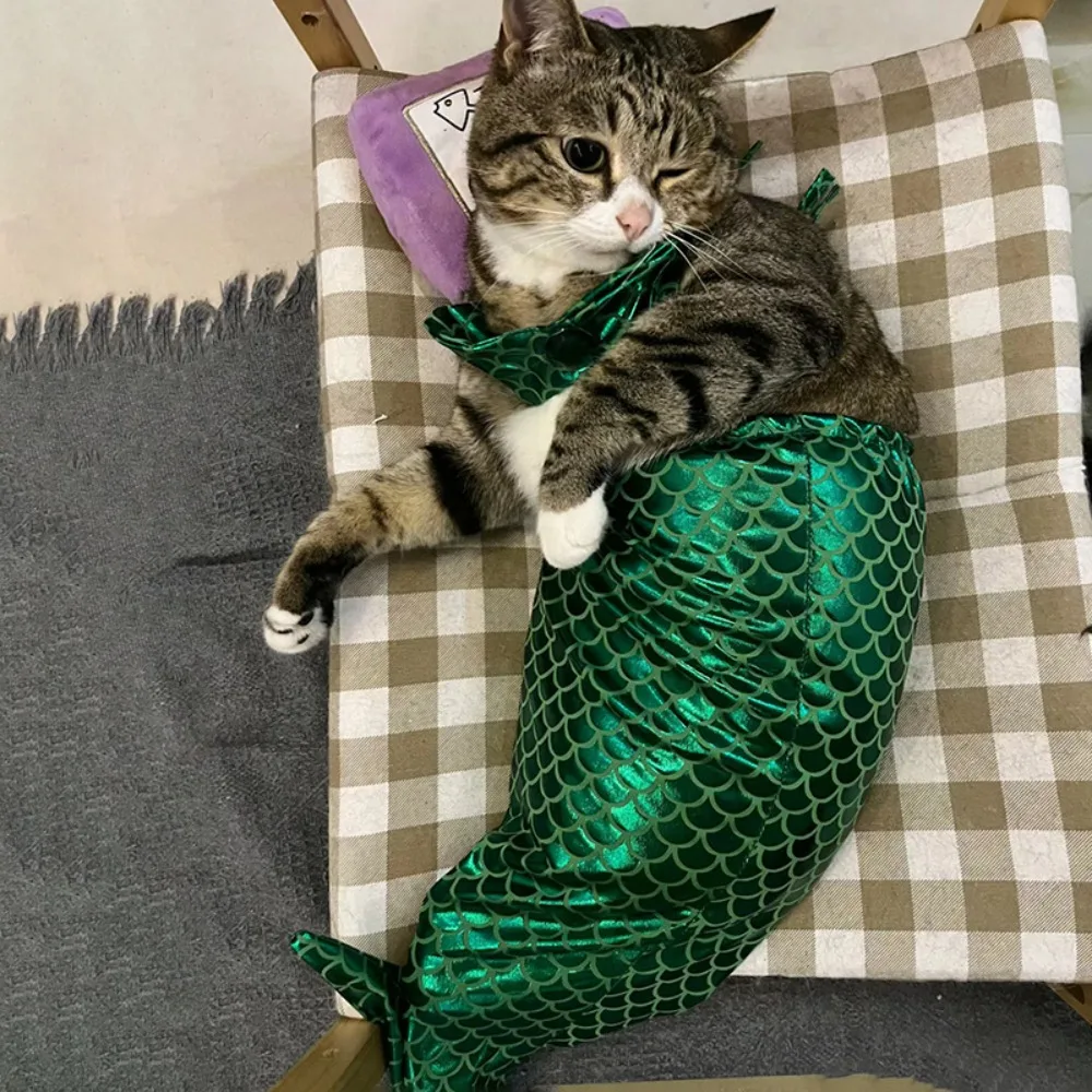 Swimsuit Cute Cat Mermaid Costume Sparkly with Bow Headband Dog Cosplay Clothes Funny Creative Pet Dressing Skirt Puppy