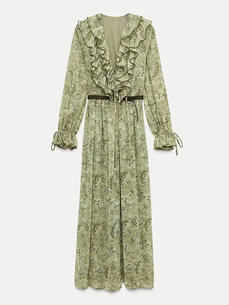 Robe longue Sve imprimée Dr Elely pour femmes, avec ceinture, taille haute, jupe trapèze, motif Floral, nouvelle collection printemps