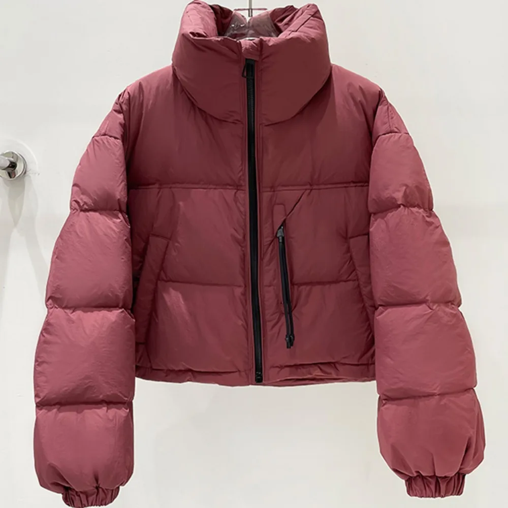 2024 Newest Short Fluffy Puffer Down Jacket Women Stand Collar Zipper Fashion Casual Warm White Duck Down Bubble Loose Coat