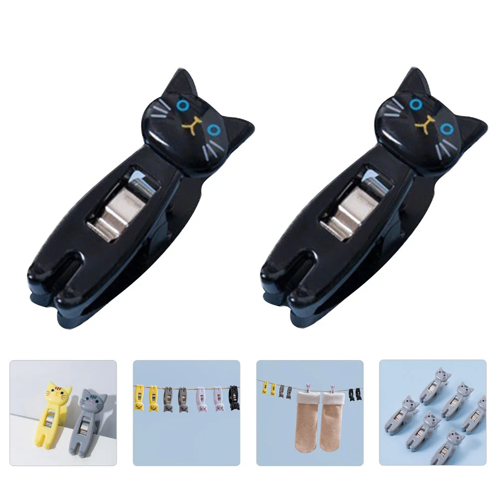 2 Pcs File Paper Clips Food Packet Cat Storage Cartoon Snack Bag Sealing Clamps