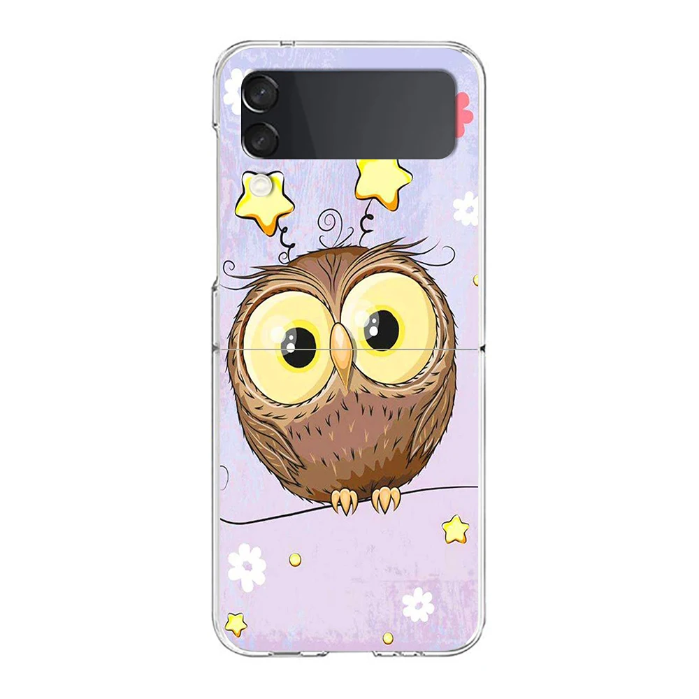 Cute Cartoon Owl Hard PC Phone Case dla Samsung Galaxy Z Flip 4 5 6 Black Cover dla Galaxy Z Flip 3 Foldable Shockproof Case Bag