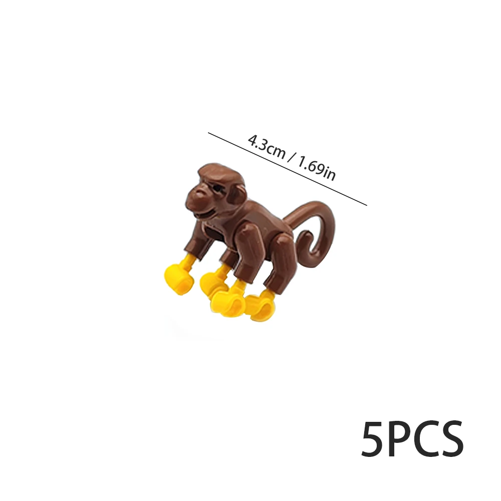 5 PCS MOC Tiere Bausteine Braune Affen MOC Wald Dschungel Pastoralen Bauernhof Ranch Szene Ziegel kinder Spielzeug