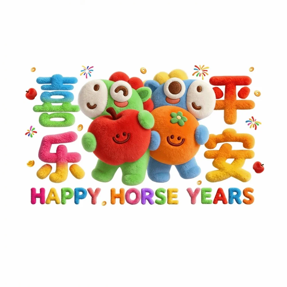 Cartoon Horse Chinese New Year Window Stickers Multicolor Furry Shopwindow Stickers Electrostatic Zodiac Horse Year