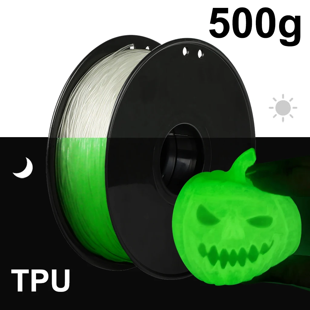 250 g, 500 g, 1 kg – filament TPU, świecący w ciemności, zielony, do drukarek 3D, średnica 1,75 mm, elastyczny filament TPU do druku 3D. — zdjęcie produktu 6