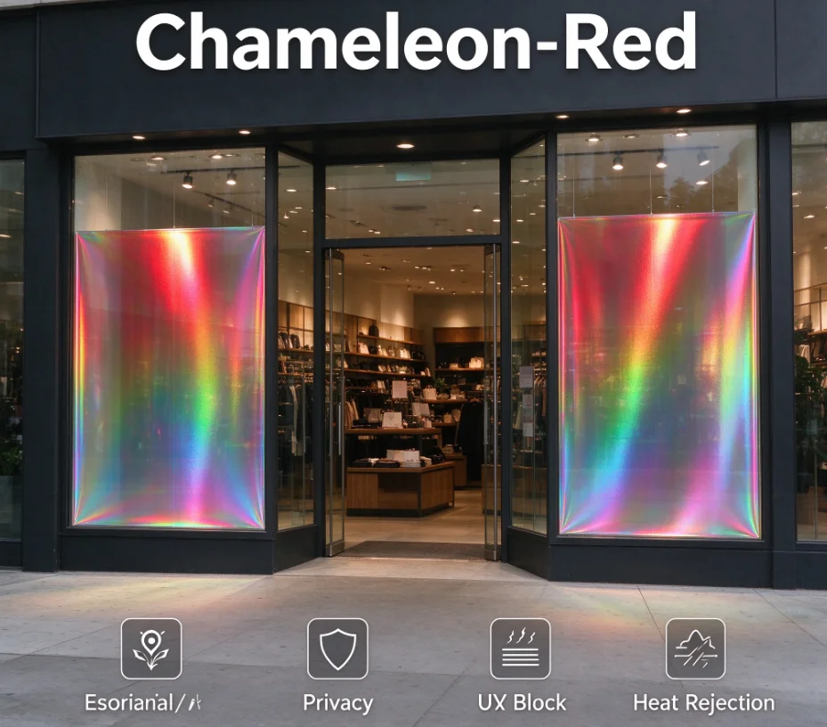 Red Chameleon One Way Vision PET Glass Tint Roll Heat Insulation UV Protection Privacy Window Film DIY Install Home Office Car