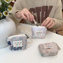 Multi-Purpose Cosmetic Bag Women's Floral Lipstick Eyeshadow Sanitary Cotton Storage Bag Small Mini Makeup Bag Organizer Pouch