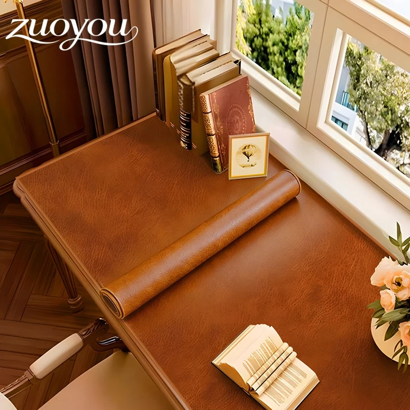 Faux Cowhide Leather Desk Mat Double Sided Office Desk Pad Computer Desktop Protector Writing Pad for Home Work Keyboard Mouse