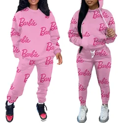 American Casual Cartoon Barbie Hooded Sweatshirt Set Autumn Winter Comfortable Large Size Sports Sweatshirt Two-Piece Set