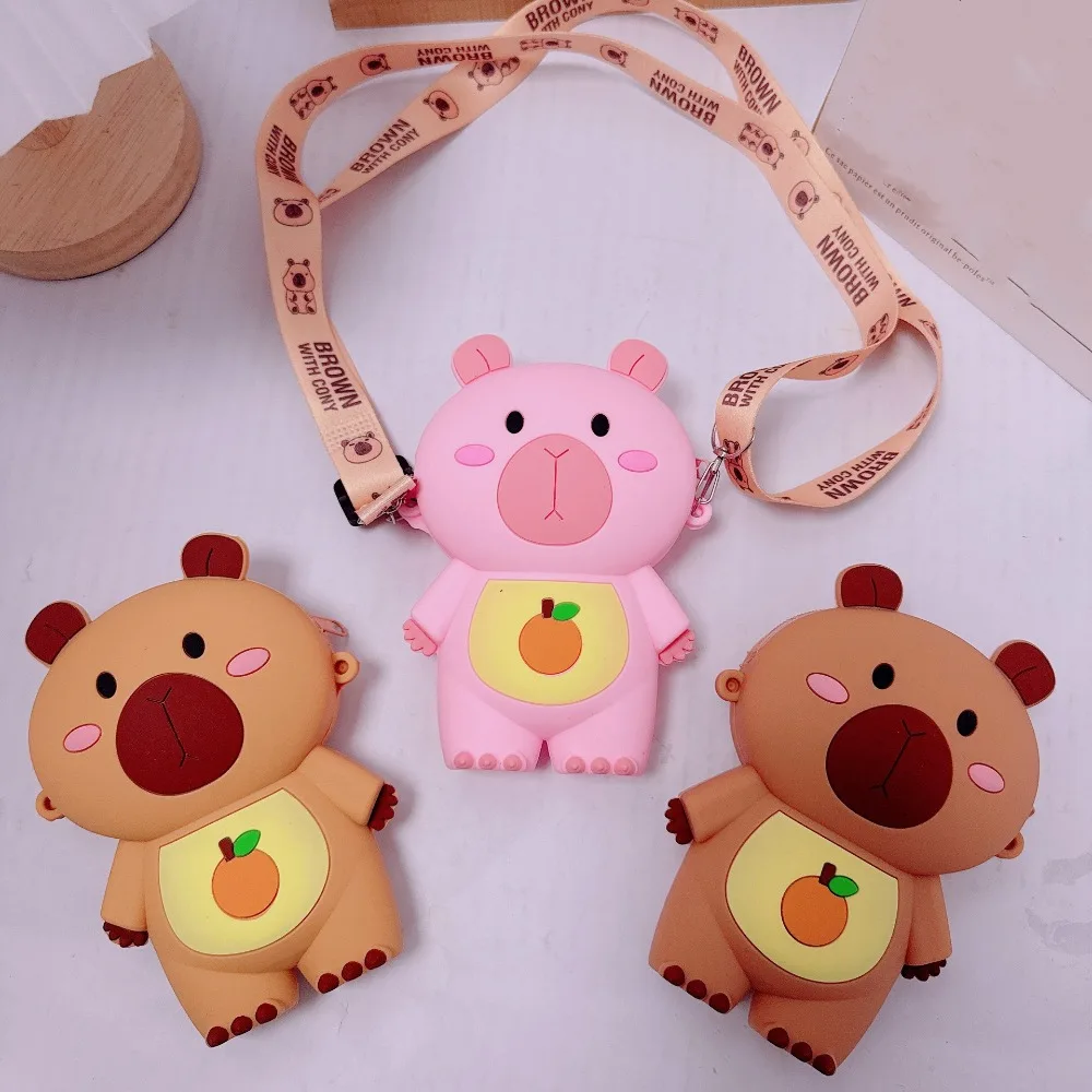 

Сумка-мессенджер Kawaii Capybara, сумка на плечо с мультяшными регулируемыми ремнями, силиконовая сумка для куклы, маленький кошелек, детский маленький кошелек на каждый день