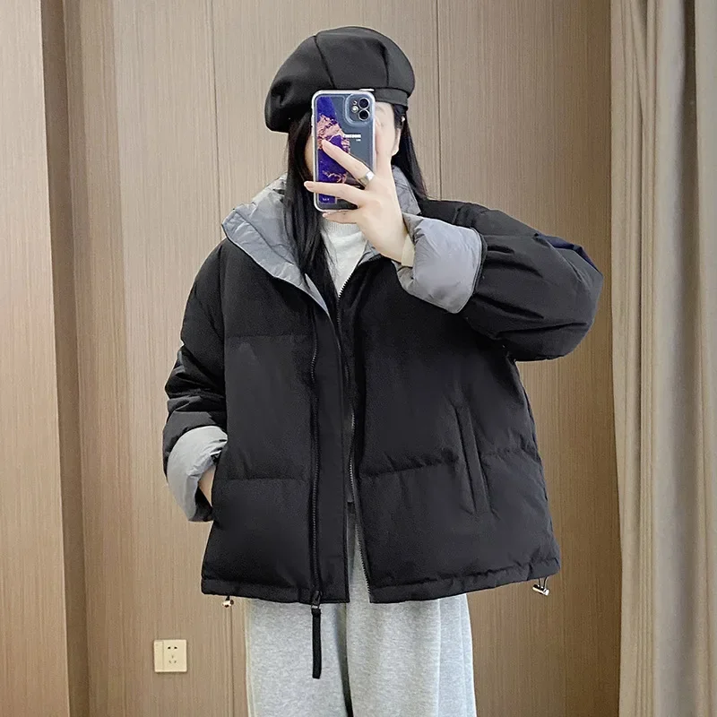 Women Parkas Turtleneck Full Sleeve Thick Coats Short Coat Solid Zipper Spliced Jackets Pocket Casual Elegant Lady Winter