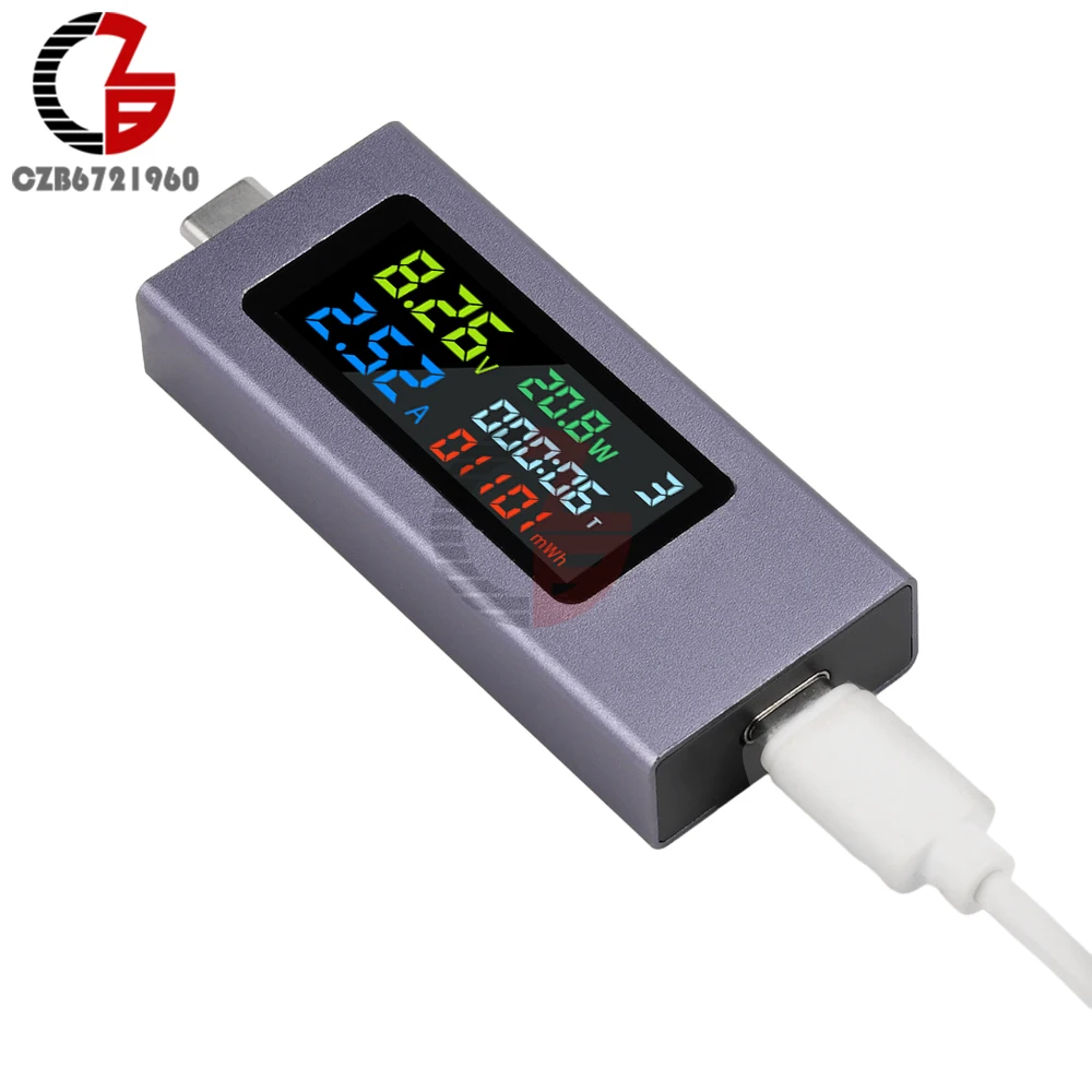 USB Type-C Tester Digital Voltmeter Amperimetro Voltage Current Meter Power Bank Charger Capacity Test Indicator DC 4.5-50V 0-8A