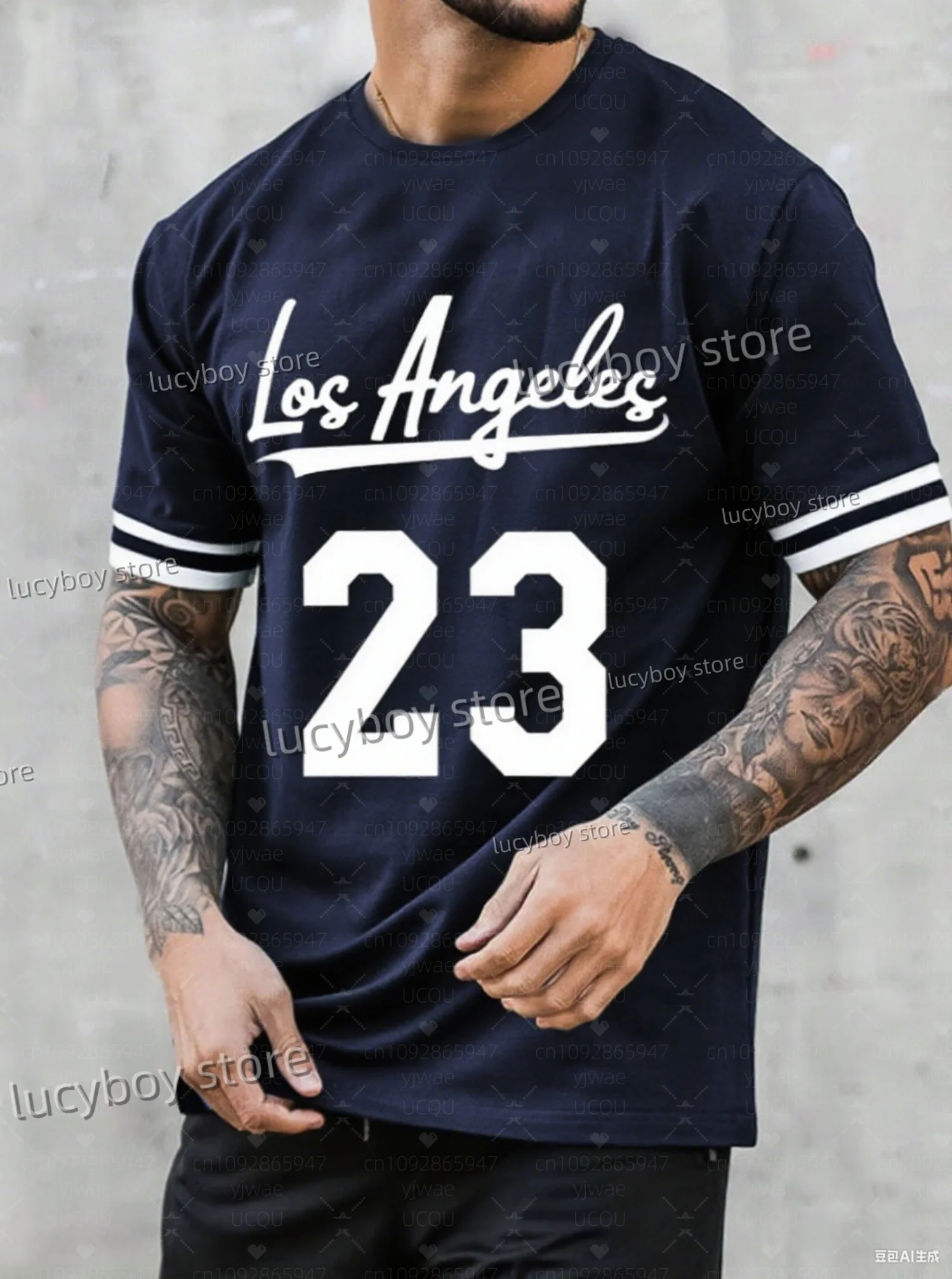 

2025 Summer Men's Los Angeles 23 Print Graphic T Shirts O-Neck Short Sleeve Sport Football T-Shirt T Shirt For Man