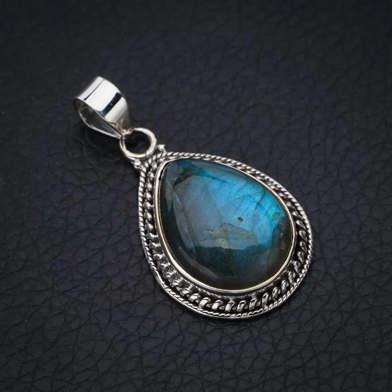 

StarGems Natural Blue Fire Labradorite Handmade 925 Sterling Silver Pendant 1.5" F5249