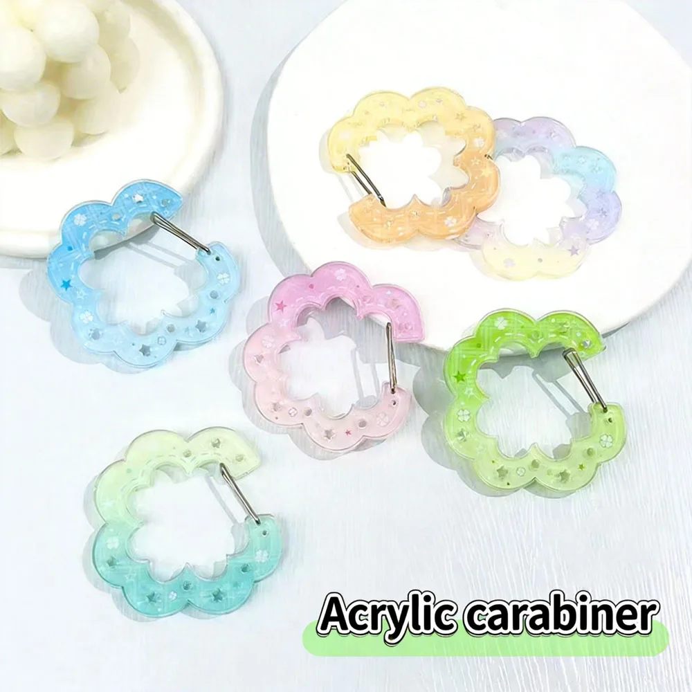 Cute Flower Shaped Acrylic Carabiner Keychain Colorful Gradient Star Flower Pattern Key Ring for Bag Pendant DIY Craft Decor