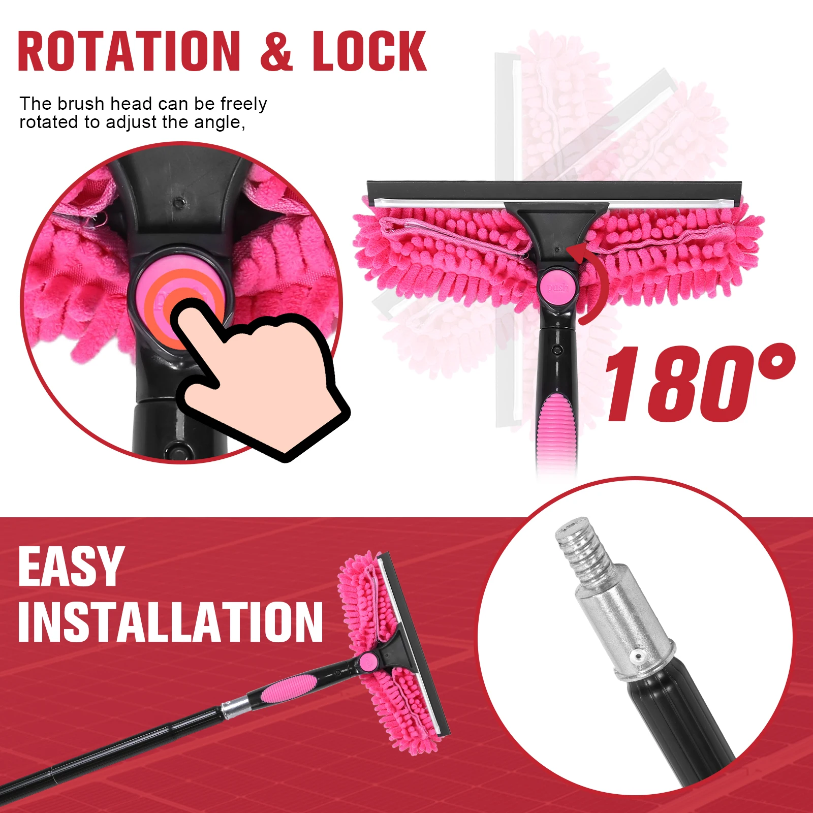 

Water Fed Pole Brush Kit with Lightweight Pole Water Fed Telescopic Brush with 180° Rotating Brushhead for Solar Panel Roof Car