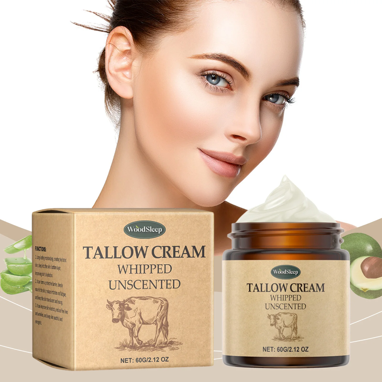 

Woodsleep Beef Tallow Cream Long Lasting Reduce Fine Lines Increased Skin Elasticity Non-greasy Avocado Oil Whipped Tallow Cream