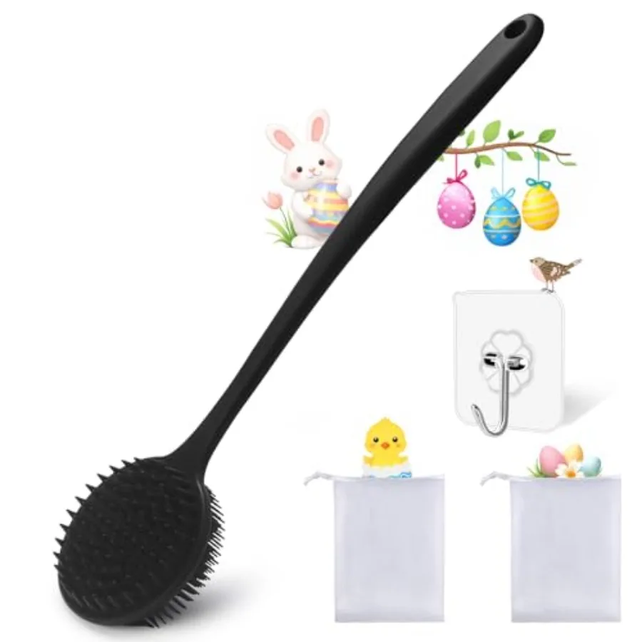 

Силиконовая щетка-мочалка для душа для мужчин и женщин, двусторонняя, отшелушивающая и массажная, с длинной ручкой, создающая обильную пену