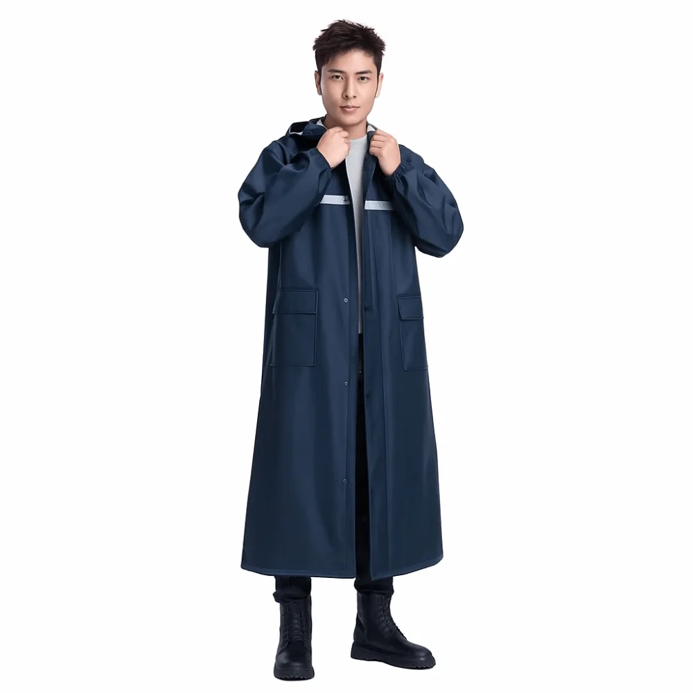 

Windproof Motorcycle Rider Raincoat Wear Resistant Reflective Strips Waterproof Rain Coat Detachable Brim Long Hooded Raincoat