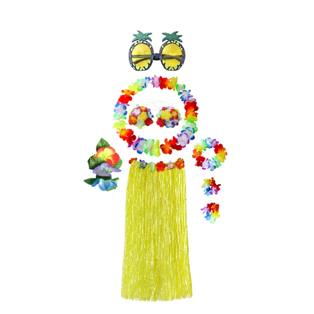 

8 PCS Dance Costume Hawaiian Party Outfit Outfits for Women Flowers Photo Dress-up Grass Skirt Luau