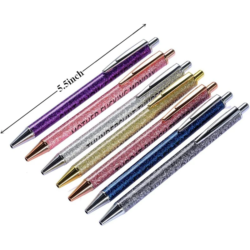 Top-2 Set/14 Pcs Funny Ballpoint Pens Novelty Daily Pen Set, Offensive Office Gifts, Weekday Vibes Glitter Pen Set