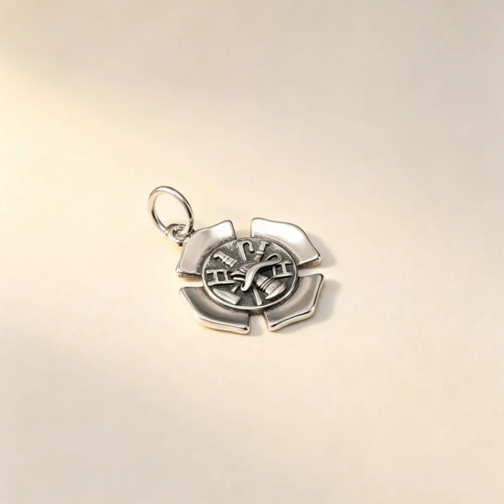 S925 Firefighter Maltese Cross Dangle Charm Pendant Fire Department Symbol Bead for Chain Bracelet Necklace DIY Jewelry view 2