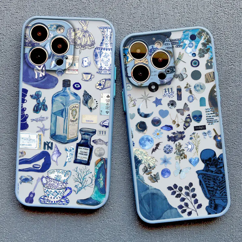 

Ocean Wine Glass Blues Splicing Phone Case for iPhone 16 15 Pro Max Plus 14 13 12 11 Pro Max Mini X XS XR 7 8 Plus SE2 Covers