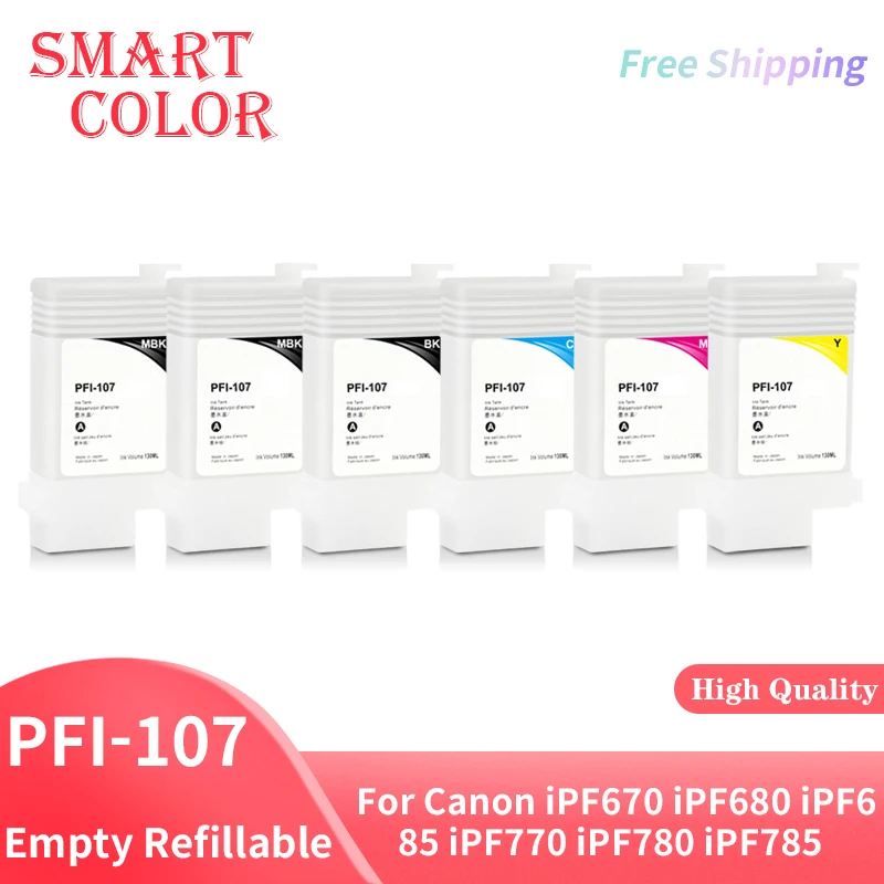 

6Colors 5Color PFI-107 PFI107 Refillable Ink Cartridge With Permanent Chips For Canon iPF670 iPF680 iPF685 iPF770 iPF780 iPF785