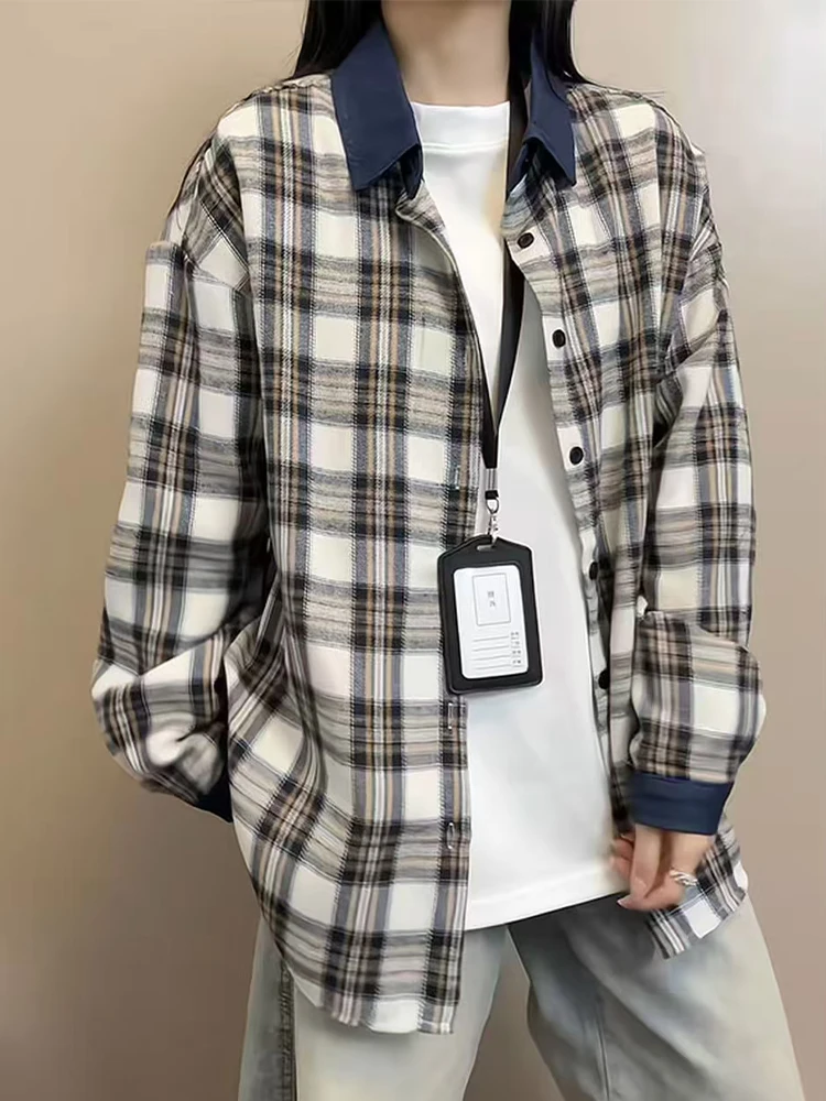 

American Sle Plaid Casual irt Men's Spring High Sensation Haome Long Sve Oversize Loose Large Size Coat