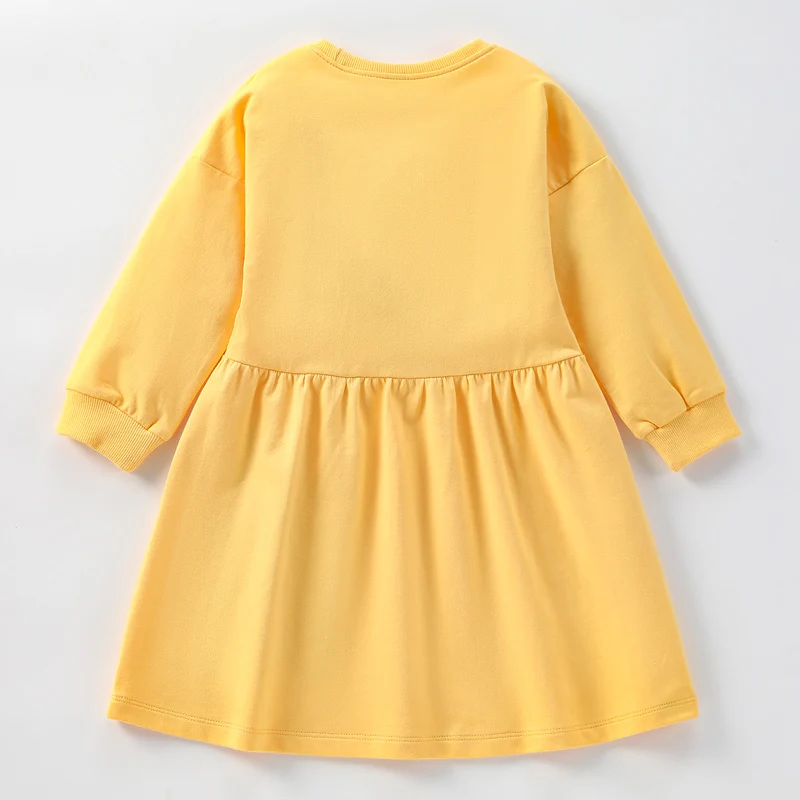 Little maven Girls Autumn Long Sleeves Dress Frocks with Pretty Clothes Flowers Appliques Yellow Dresses Girls Elegant Dress