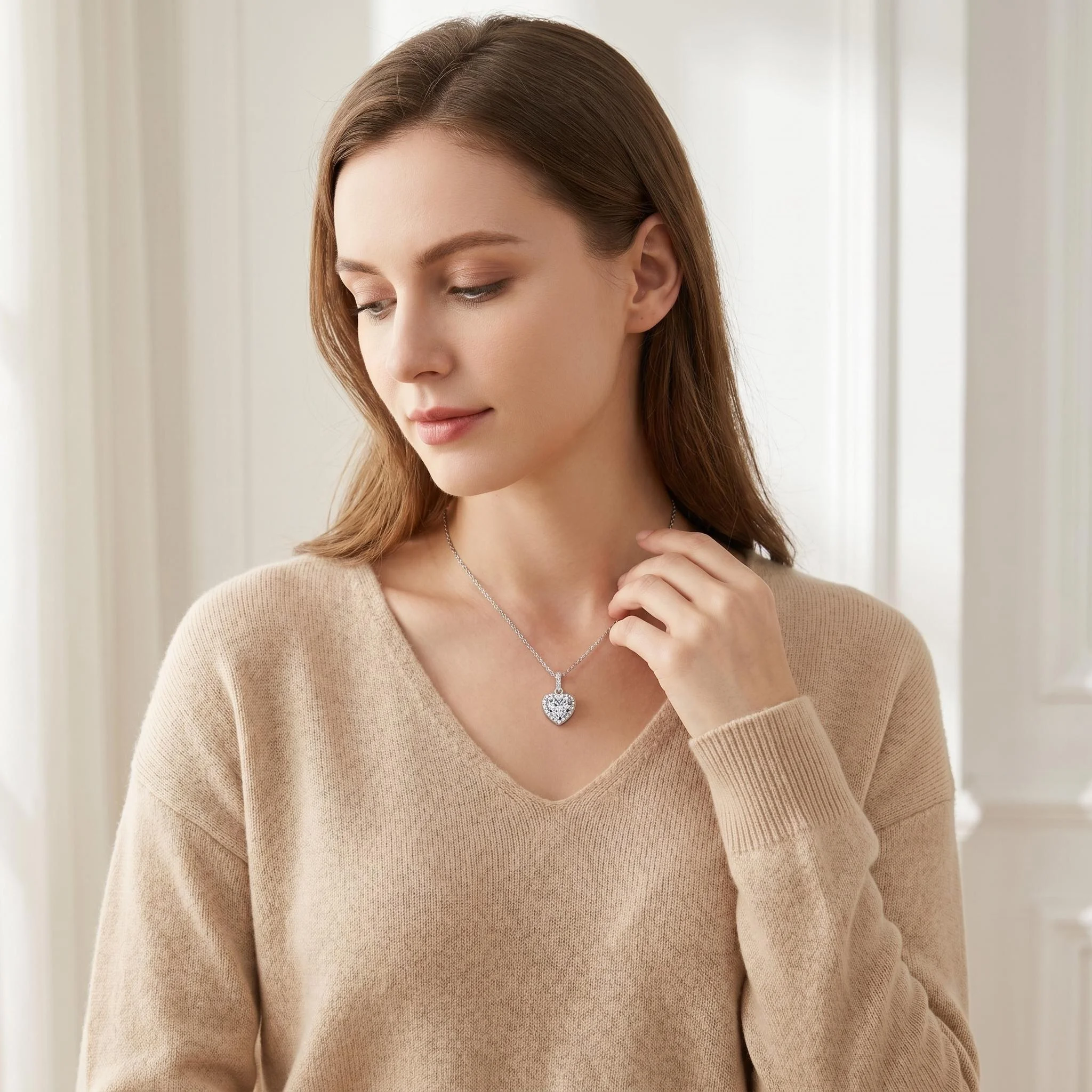 925 Sterling Silver Necklace Pendant Heart Exquisite for Women Shining Luxury Wedding Jewelry Engagement Party Gifts view 4