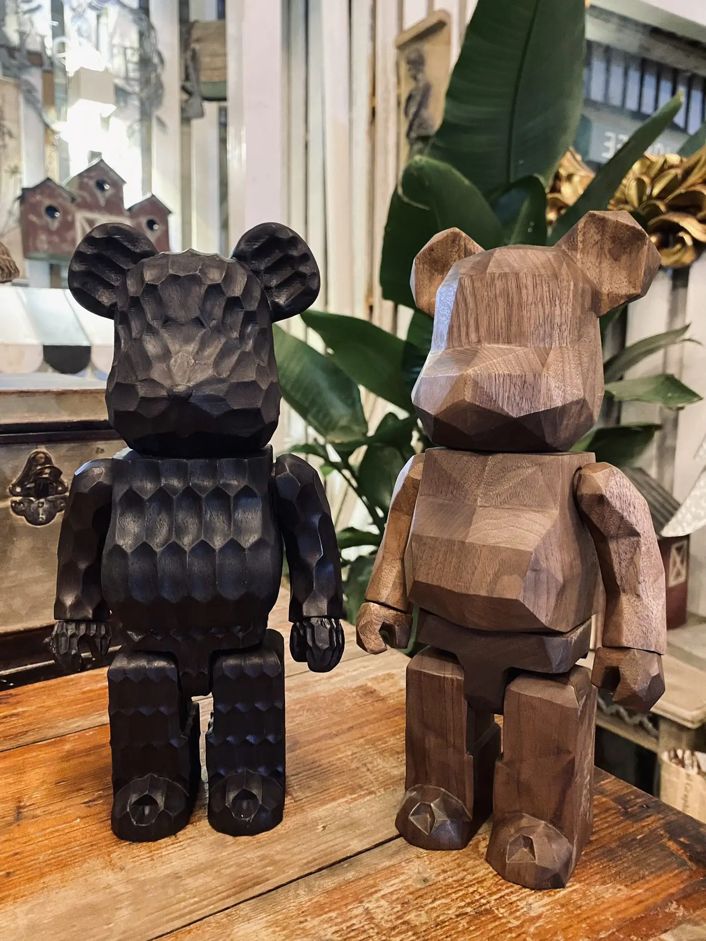 Bearbrick 400% Ebony And Diamond Walnut Carved Wooden Building Block Bear 28cm Height Handmade Wooden Collection Ornaments