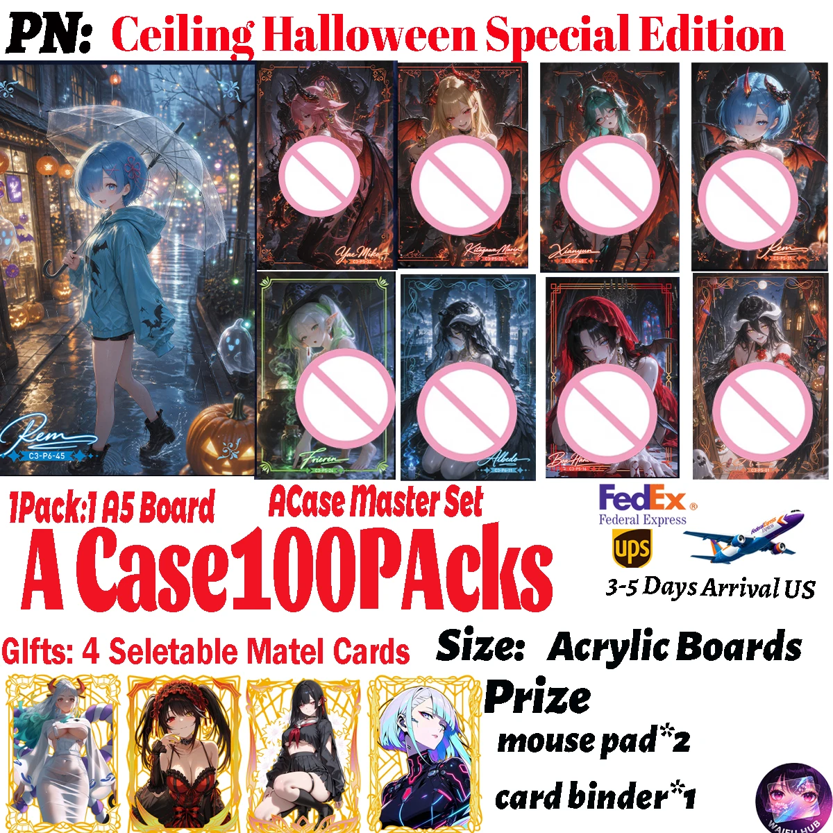 Ceiling Halloween Special Edition Goddess Waifu Albedo Rem 02 A5 Acrylic Art Boards Anime Collectible CCG TCG Party Hobby Gifts