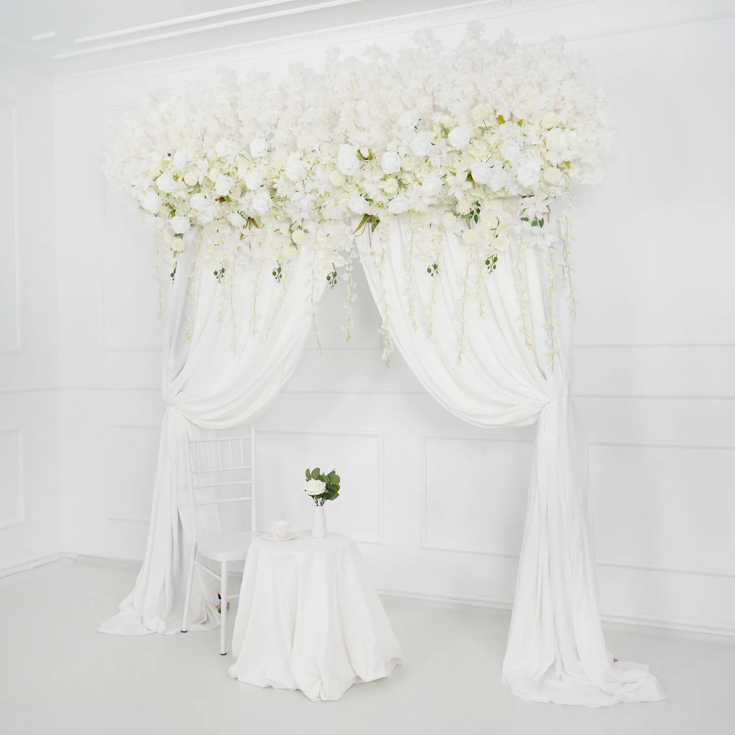 Uflower Luxury White Rose Cherry Blossom Hang Wisteria Floral Arrangement Wedding Backdrop Decor Flowers Row Event Party Props