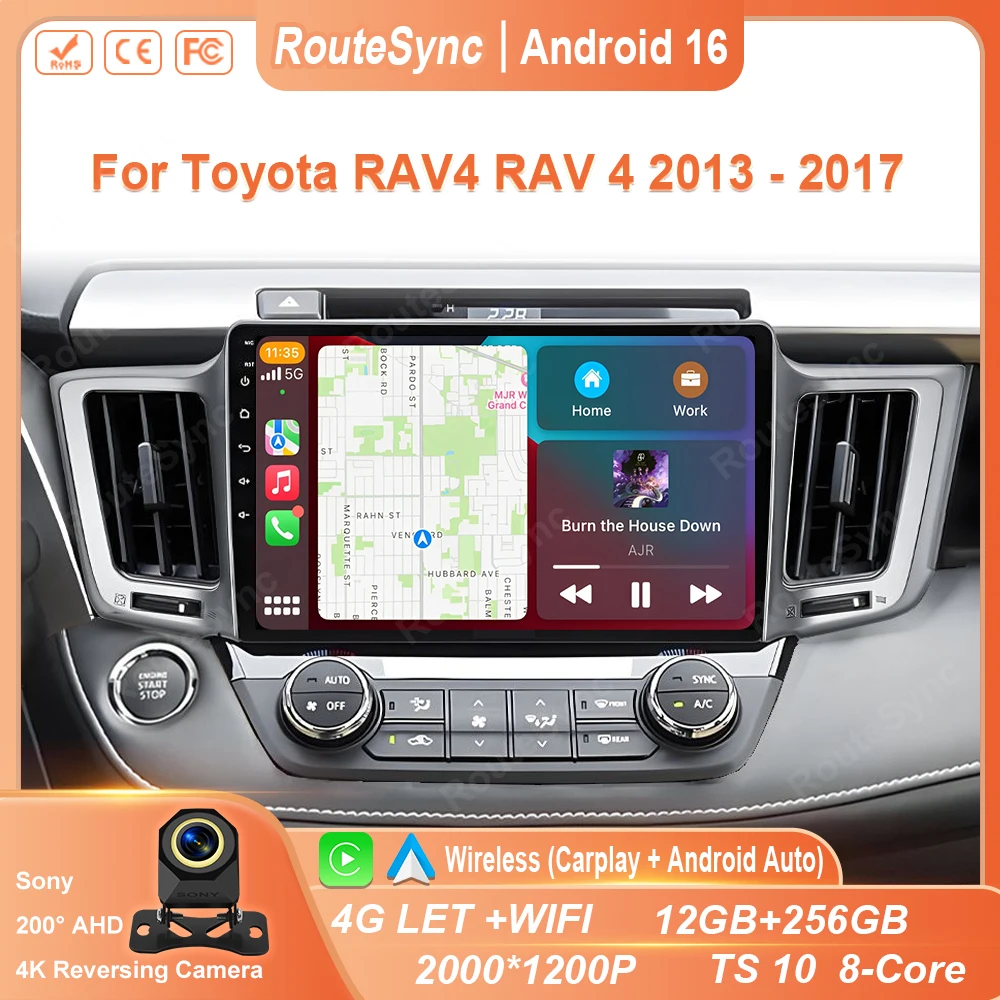 Autoradio Android 16 pour Toyota RAV4 RAV 4 2013 - 2017, lecteur vidéo multimédia, 4G Carplay, GPS, autoradio stéréo, unité principale, sans 2din