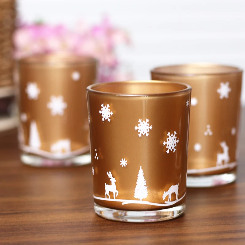 6pcs/set Snowflake holly leaf reindeer Tree candle cup home decoration holder metal color table tea light holder
