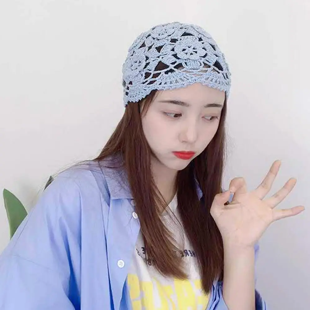 1 Pcs Cotton Spring Summer Hand-woven Thread Knitting Thin Hollowed Out Breathable Tide Woolen Melon Leather Baotou Hat 