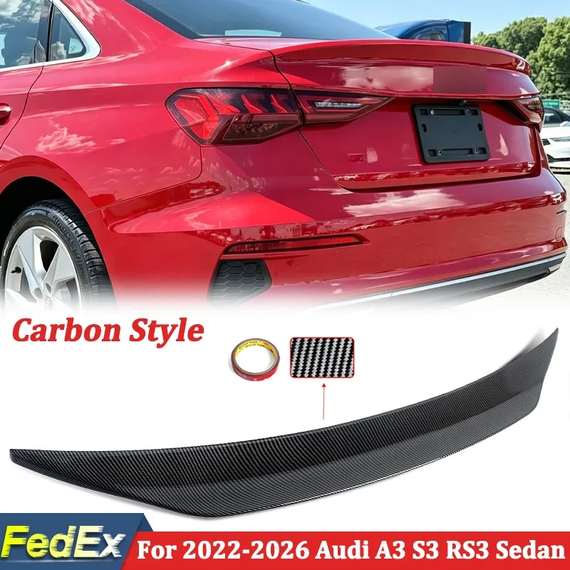 Fit For 2022 2023 2024 2025 2026 Audi A3 S3 RS3 Sedan Carbon Look CAT Rear Trunk Spoiler Wing Premium Plus Sedan 4-Door