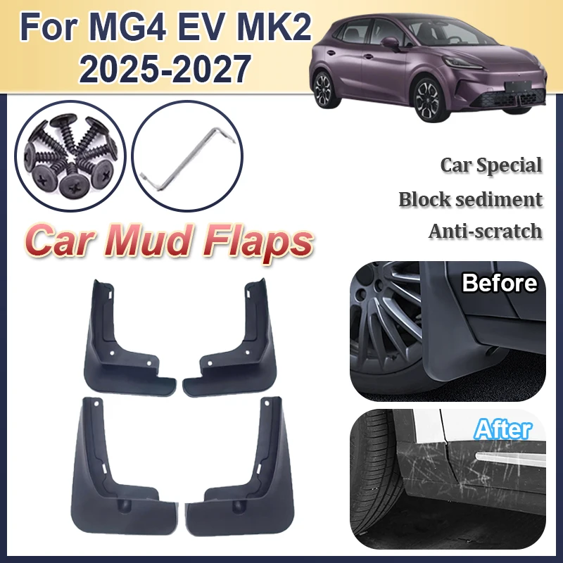 

Автомобильные брызговики для MG4 EV MK2 2025 2026 2027 4 шт. брызгозащищенное переднее и заднее крыло, крышка колеса, брызговики, автоаксессуары
