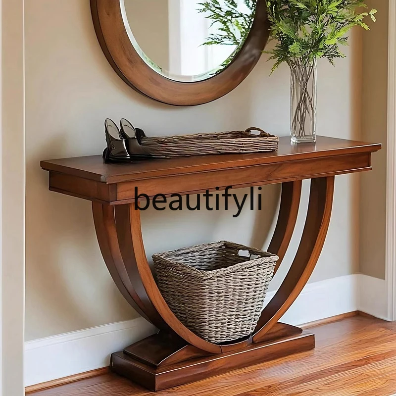 

American Style Solid Wood Entryway Table Vintage Living Room Entrance Hallway Cabinet Corridor Entryway Storage Table