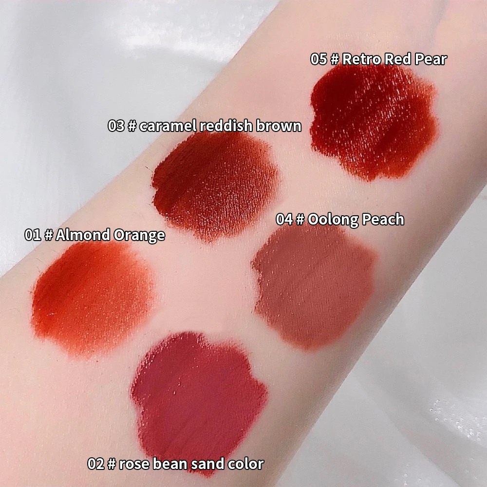 Juego de maquillaje de terciopelo mate, 5 colores, resistente al agua, lápiz labial líquido rojo duradero, taza no pegajosa, esmalte de labios rojo, cosméticos