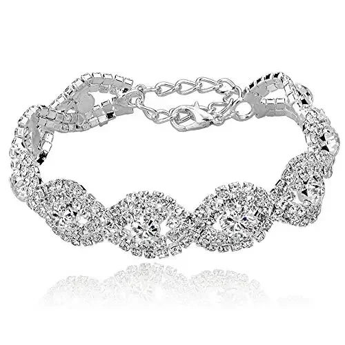 Popular Fashion Silver Plated Crystal Bracelet for Ladies Vintage Classic Silver Geometric Pattern Inlaid Brick Bracelet Girls