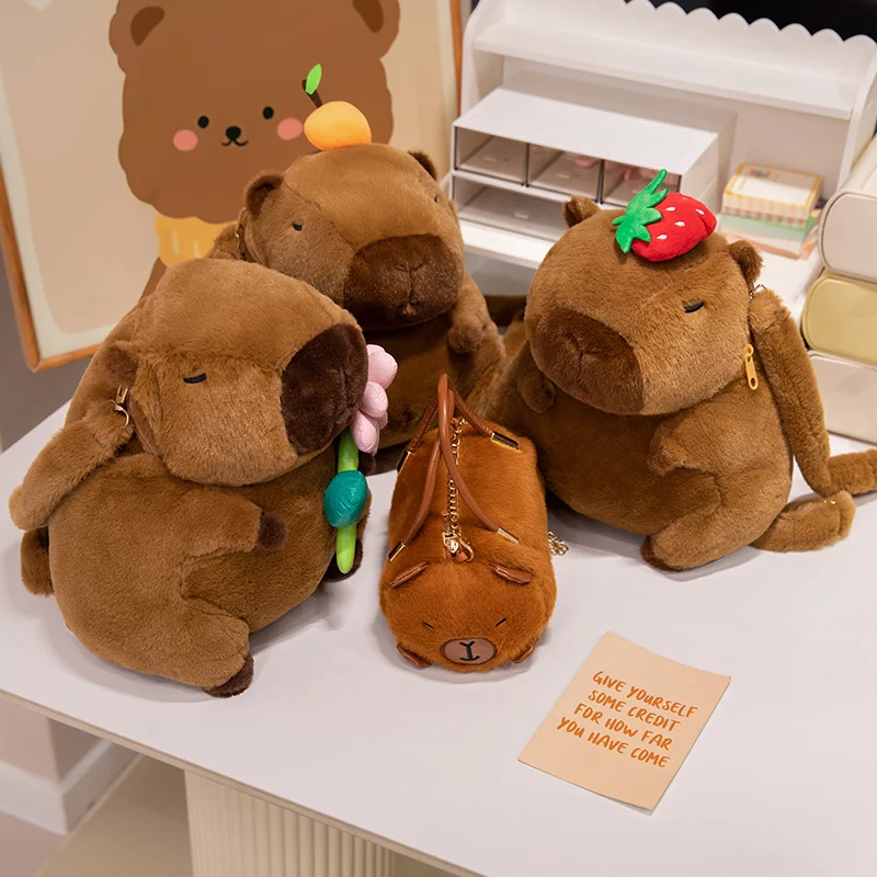 30cm Kawaii doux Capybara peluche poupée sac à dos fruits fraise Orange fleur Capybara en peluche sac à main décor à la maison cadeau pour les enfants