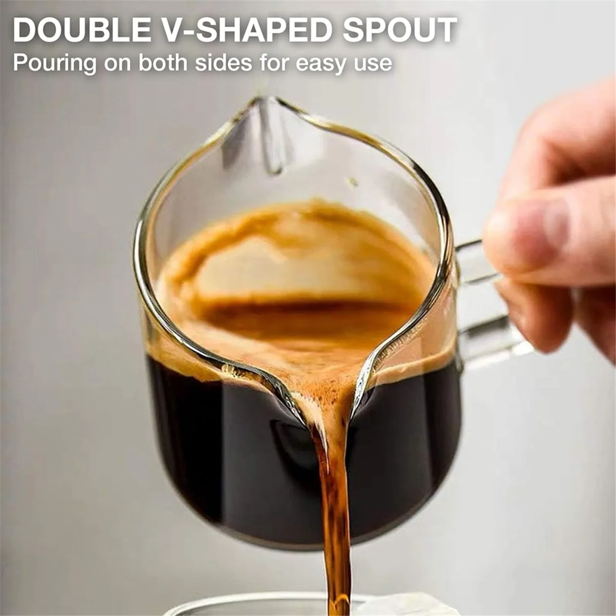 B08B-Espresso Cups Set of 2, 4 OZ Double Spouts Cups, Espresso Shot Glasses, Milk Cup with Handle, Clear Glass, Espresso