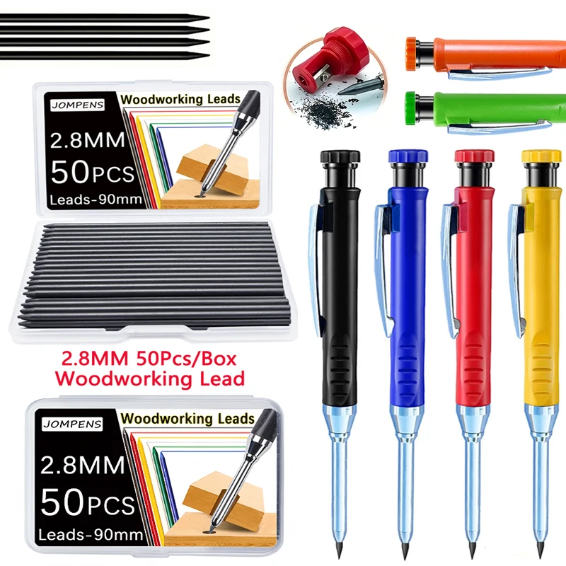 

Набор твердых плотницких карандашей 2,8 мм с 50 стержнями, глубокими отверстиями, механический карандаш для деревообработки, маркировка для деревообработки, строительства