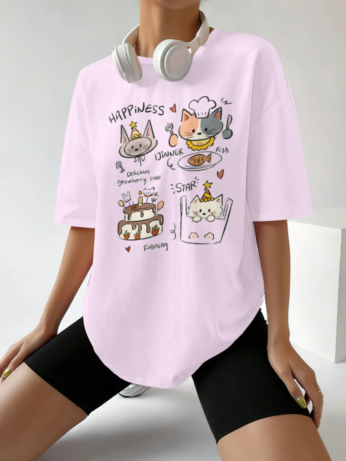 

Женская футболка с рисунком Happiness Cat Summer Swift Folklore Seven, свободные хлопковые топы с короткими рукавами, модные футболки Ins