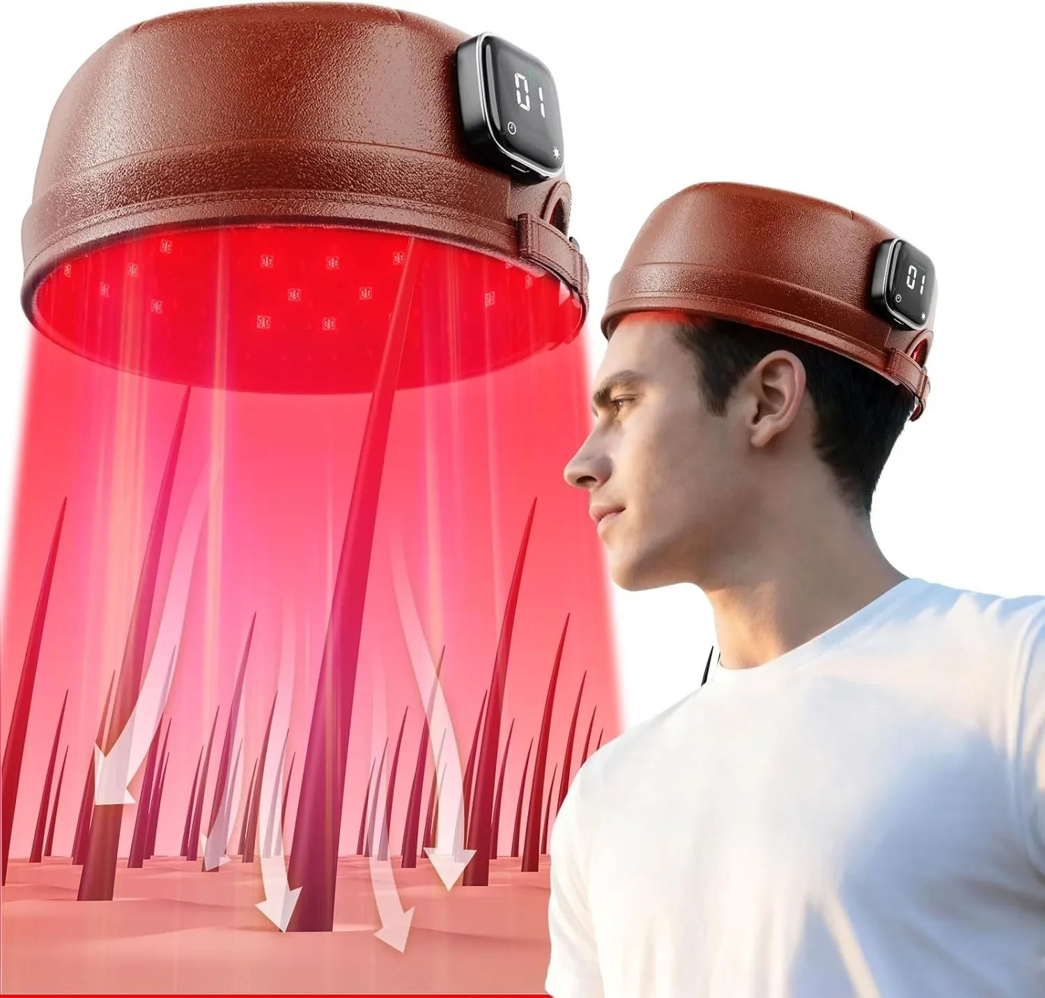 Wireless Hair Growth Laser Cap 120 Diodes 660nm 850nm Anti Hair Loss Stress Relief Infrared Light Relaxation Therapy 4 Levels Leather Hair Growth Cap